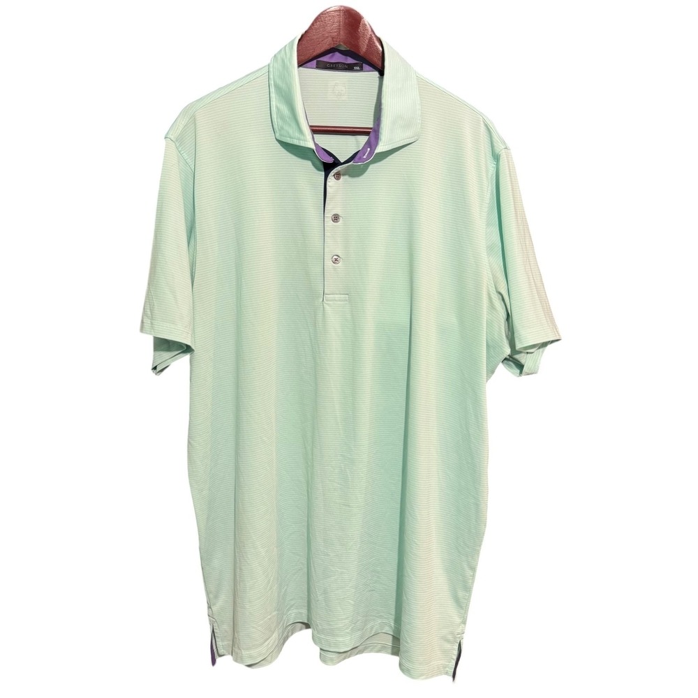 Greyson Shirt Mens 2XL Green Short Sleeve Stripe Golf Outdoor Pickle Ball Tennis